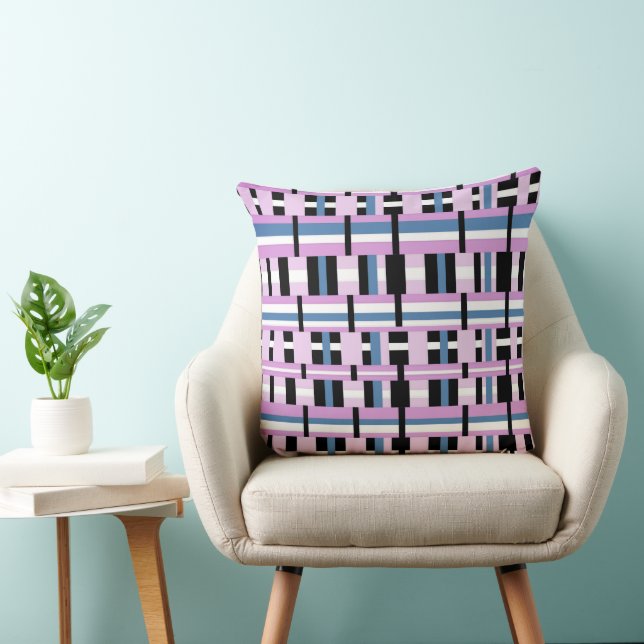 Plaid in Slate Blue, Orchid, Black & White Throw Pillow (Chair)