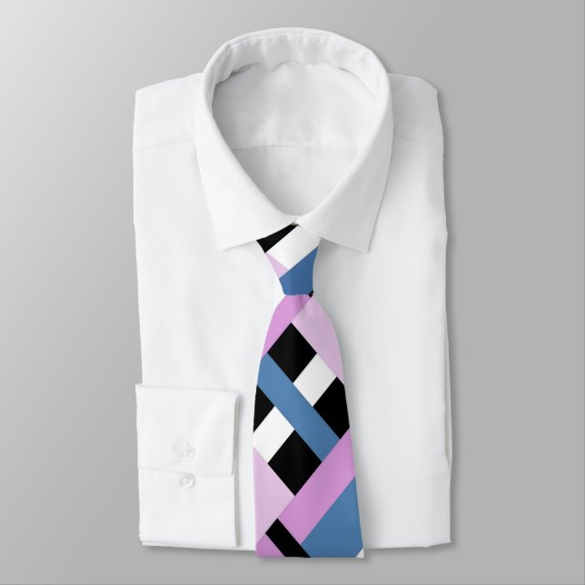Plaid in Slate Blue, Orchid, Black & White Tie (Tied)