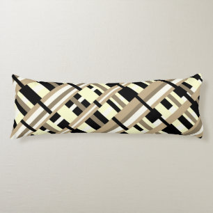 Plaid in Taupe, Tan, Black, White Diagonal  Body Pillow