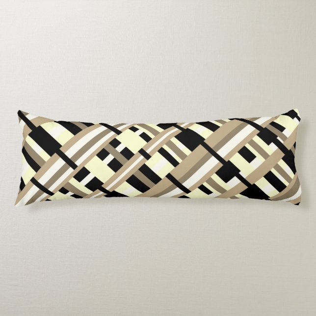 Plaid in Taupe, Tan, Black, White Diagonal  Body Pillow (Front)