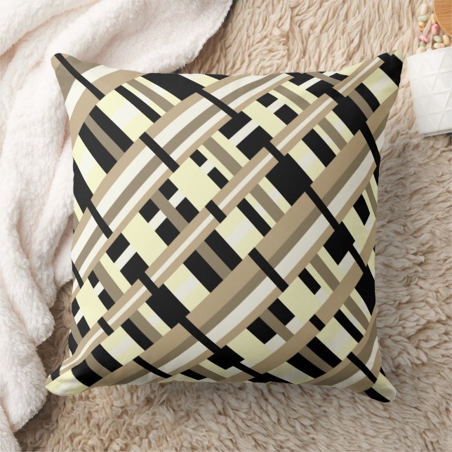 Plaid in Taupe, Tan, Black, White Diagonal Throw Pillow (Blanket)