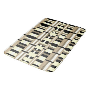 Plaid in Taupe, Tan, Black, White Modern Bath Mat
