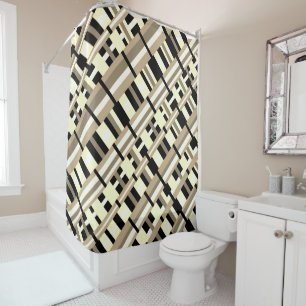 Plaid in Taupe, Tan, Black, White Modern Diagonal