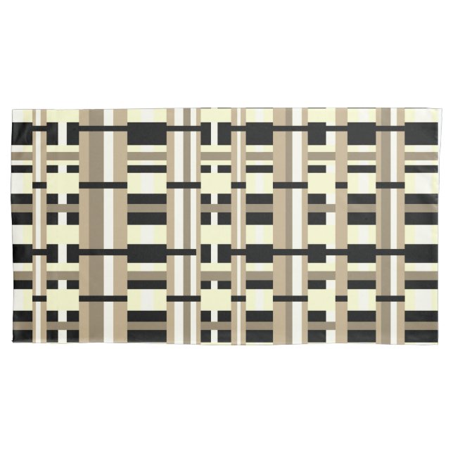 Plaid in Taupe, Tan, Black, White Modern Pillowcase (Front)