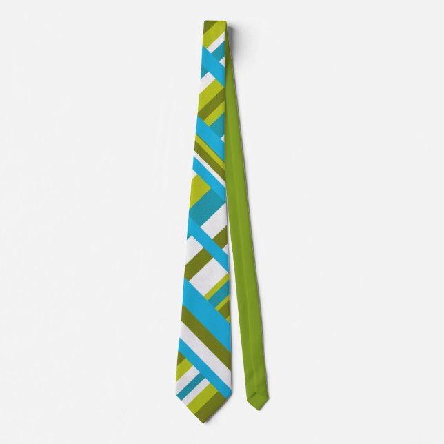 Plaid in Turquoise, Olive & Lime Green Tie (Front)
