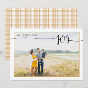 Plaid JOY Minimal Script Gold Holiday Card
