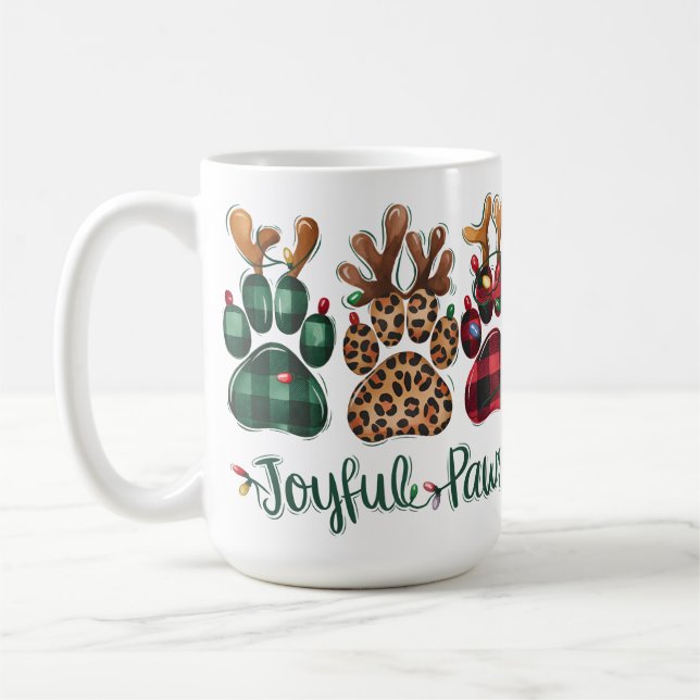 PLAID JOYFUL PAWS HOLIDAY DOG FEET COFFEE MUG (Left)