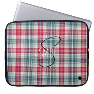 Plaid Laptop Cover with Red and Blue HAMbyWG