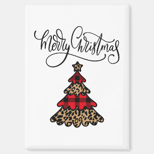 Plaid & Leopard Print Christmas Tree Magnet