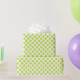 Plaid lime green and white pastel diamond pattern wrapping paper