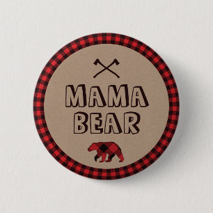 Plaid Lumberjack Mom Bear Birthday Baby Shower 2 Inch Round Button