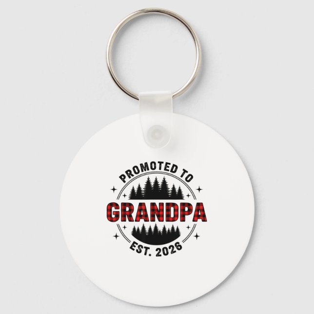 Plaid Lumberjack New Grandpa Promoted To Grandpa E Keychain (Front)