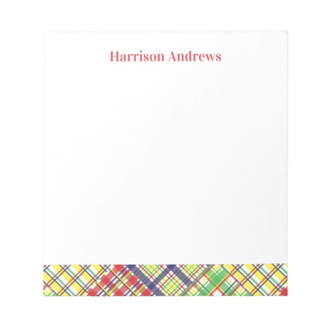 Plaid Madras Personalized Notepad (Front)