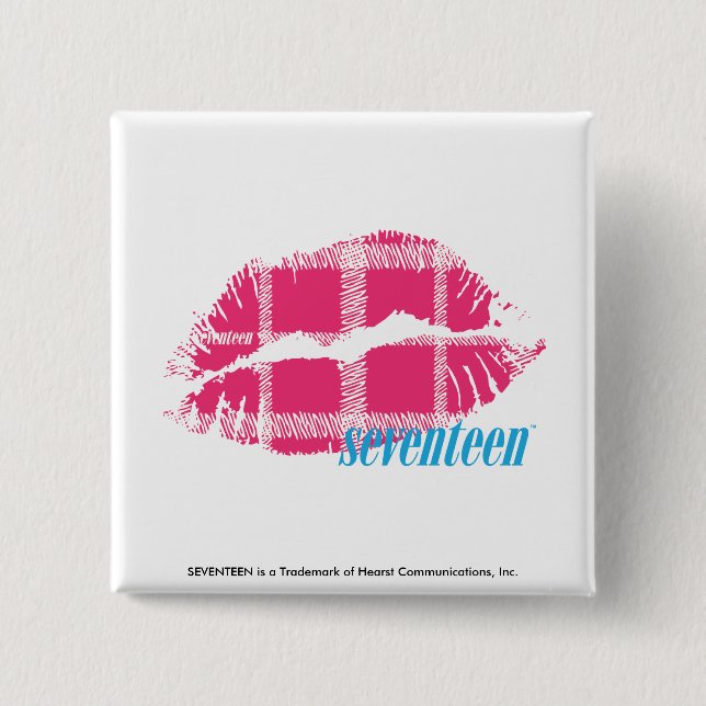 Plaid Magenta 2 Inch Square Button (Front)