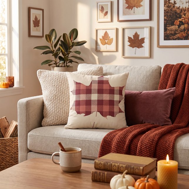 Plaid Maple leaf  Throw Pillow (Creator Uploaded)