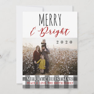 Plaid Merry & Bright Christmas Family Photo Card