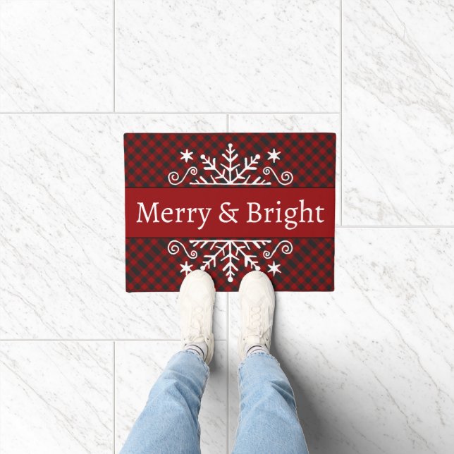 Plaid Merry & Bright snowflake  Doormat (Indoor)