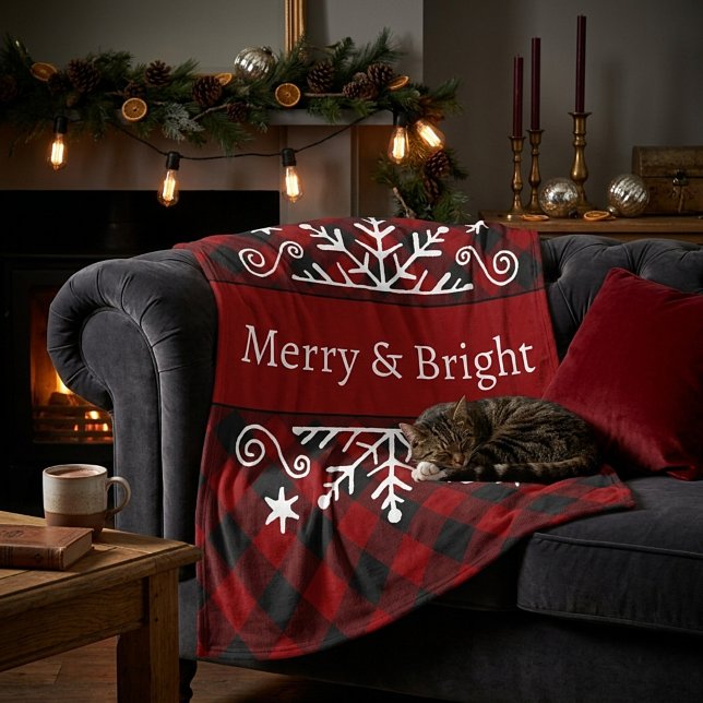 Plaid Merry & Bright snowflake  Fleece Blanket (Creator Uploaded)