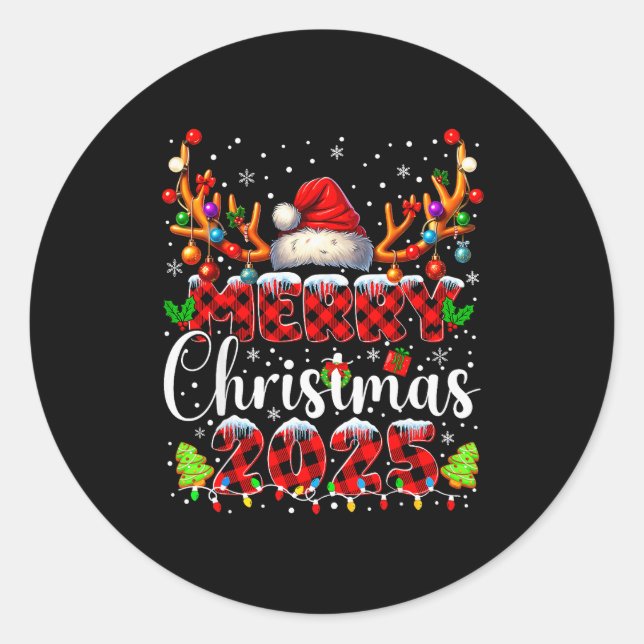 Plaid Merry Christmas 2025 Xmas Family Matching Pa Classic Round Sticker (Front)