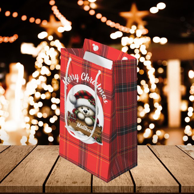 Plaid Merry Christmas Bear Small Gift Bag (Creator Uploaded)