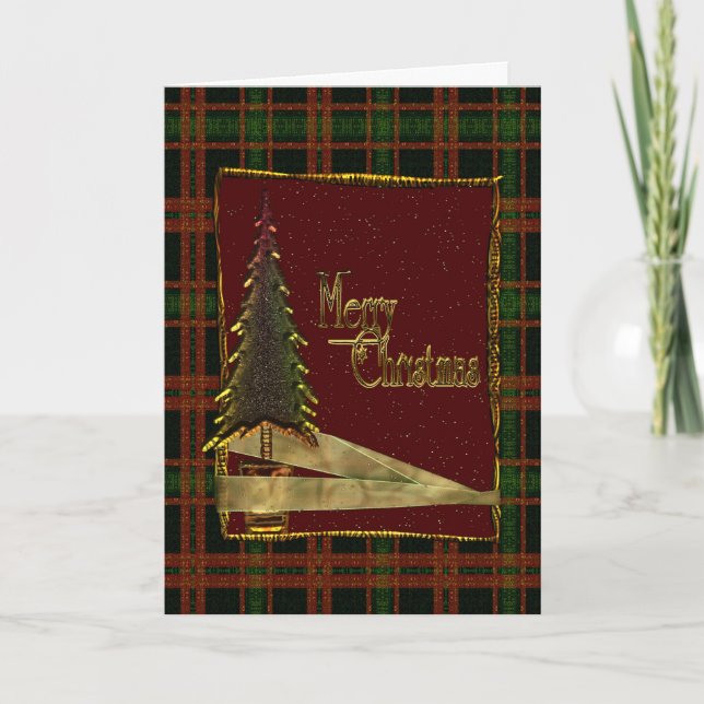 Plaid Merry Christmas Greeting Card (Front)