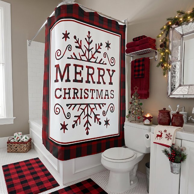 Plaid Merry Christmas Shower Curtain (Creator Uploaded)