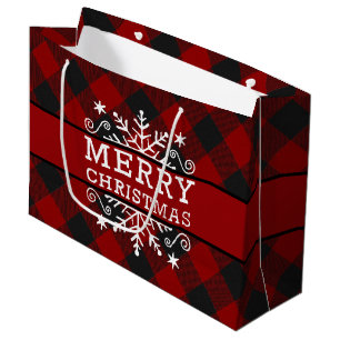 Plaid Merry Christmas snowflake  Large Gift Bag