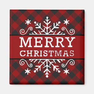 Plaid Merry Christmas snowflake Magnet