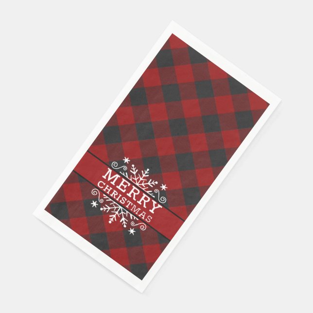 Plaid Merry Christmas snowflake  Napkin (Corner)