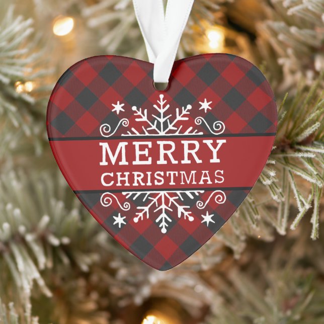 Plaid Merry Christmas snowflake  Ornament (Tree)
