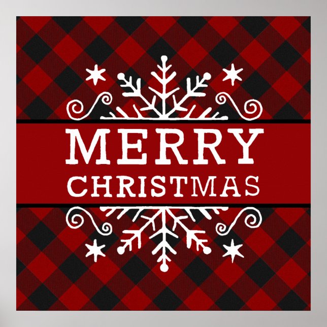 Plaid Merry Christmas snowflake  Poster (Front)