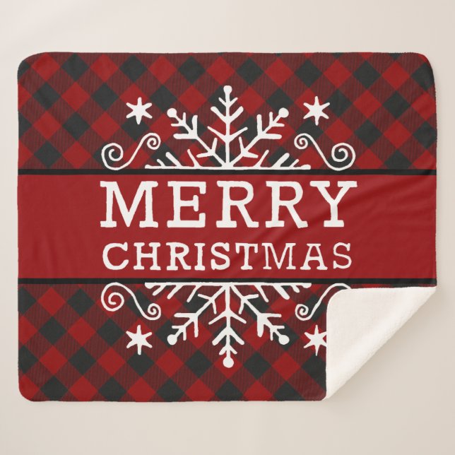 Plaid Merry Christmas snowflake  Sherpa Blanket (Front (Horizontal))