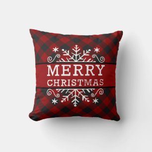 Plaid Merry Christmas snowflake  Throw Pillow
