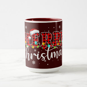 Plaid MERRY Letters with Santa Hat Mug