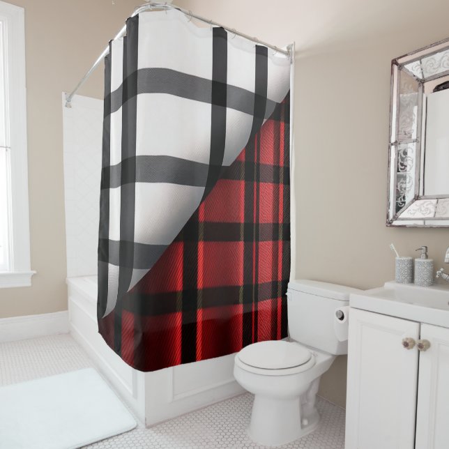 Plaid Modern Abstract Red Black Plaid Collection (In Situ)