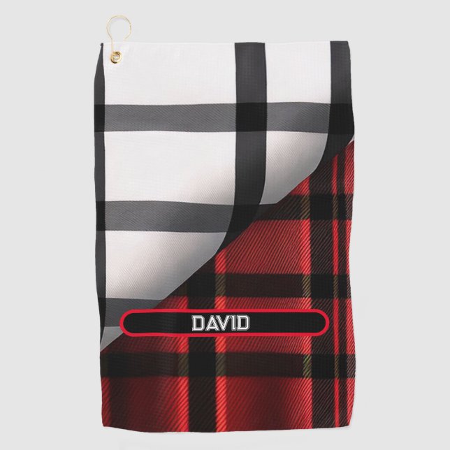Plaid Modern Abstract Red Black Plaid Collection Golf Towel (Front)