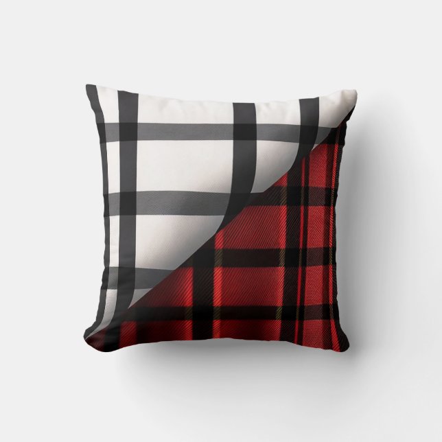 Plaid Modern Abstract Red Black Plaid Collection Throw Pillow (Front)