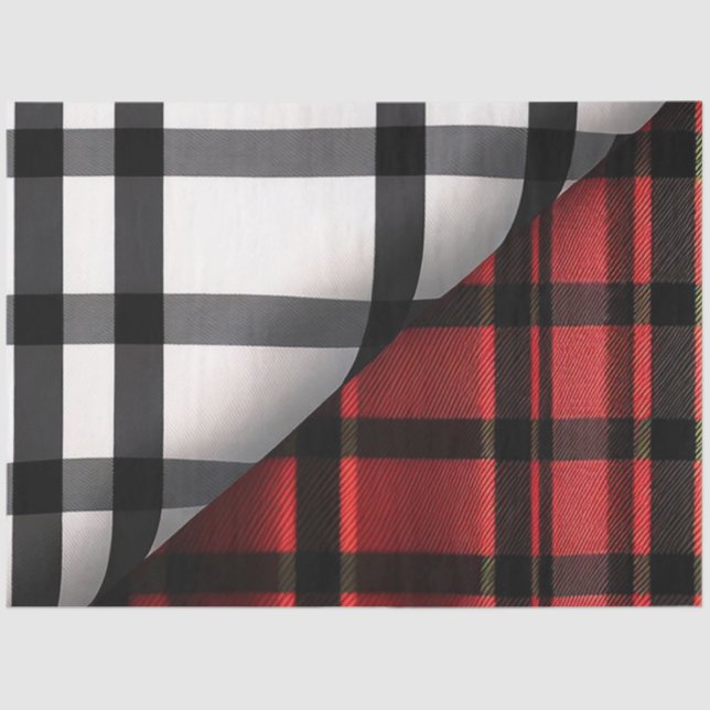 Plaid Modern Abstract Red Black Plaid Collection Tissue Paper (Front)