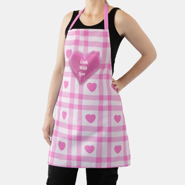Plaid Modern Pink Heart Collection Apron (Insitu)