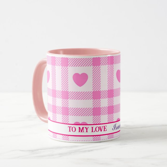 Plaid Modern Pink Heart Collection Mug (Front Left)