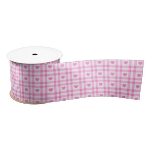 Plaid Modern Pink Heart Collection Satin Ribbon