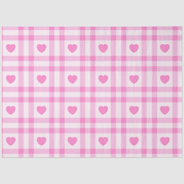 Plaid Modern Pink Heart Collection Tissue Paper (Front)
