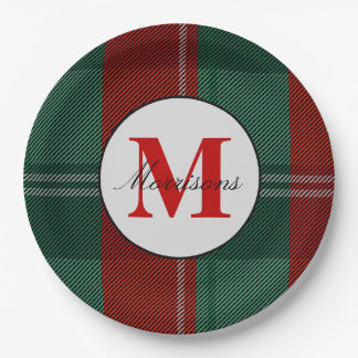 Plaid Monogram Christmas Paper Plate