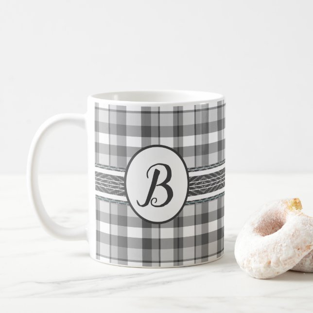 Plaid Monogram Coffee Mug (With Donut)