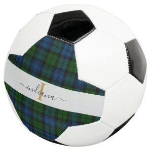 Plaid Monogram Name Initial Tartan Script Soccer Ball