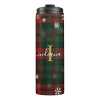Plaid Monogram Script Snowflakes Rustic Name