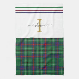 Plaid Monogram Script Tartan Rustic Custom Kitchen Towel