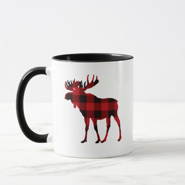 Plaid Moose Coffee Mug Red Buffalo Plaid Cup (Left)