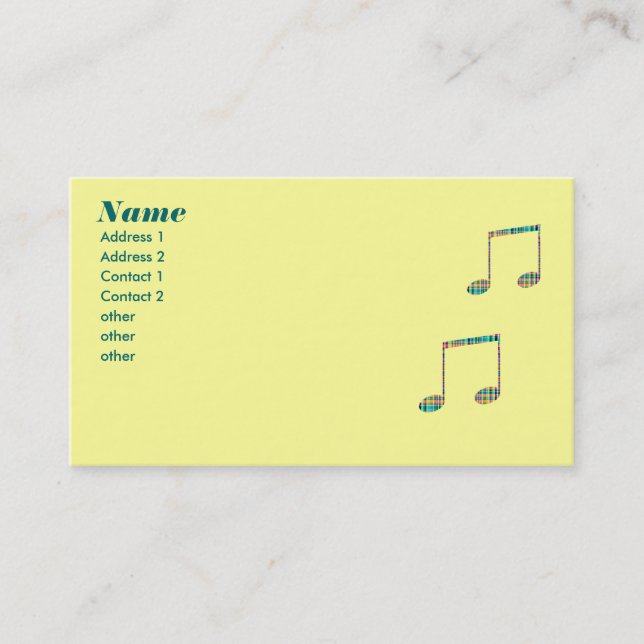 plaid musical notes business card (Front)