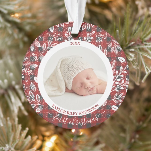 Plaid My First Christmas Photo Ornament (Tree)